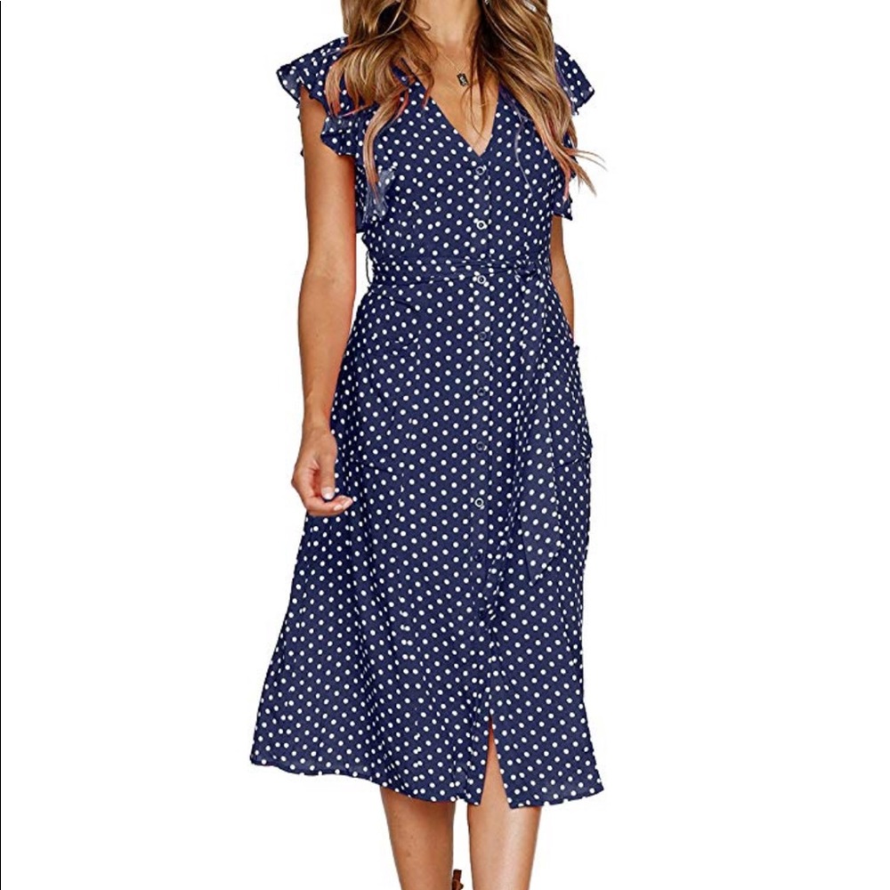 Free shipping Summer Boho V Neck Swing Midi Dress with Pockets